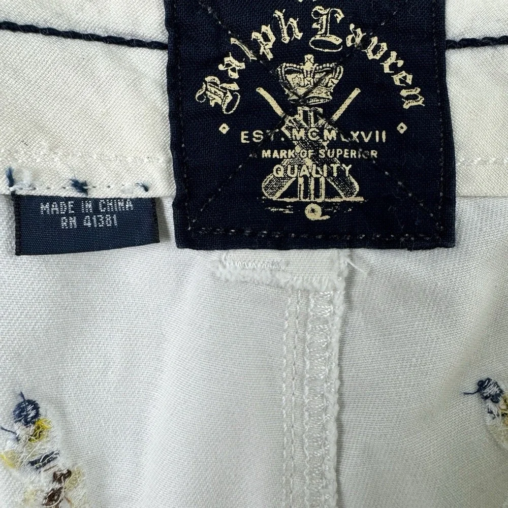 Polo Ralph Lauren Mens 36 White Cricket All Over Logo Embroidered Chino Shorts
